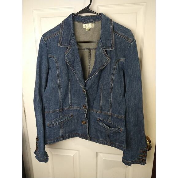 Passport Woman 12 Denim Jacket Button Front Pocket Casual Button Sleeve Y2K - Picture 1 of 8